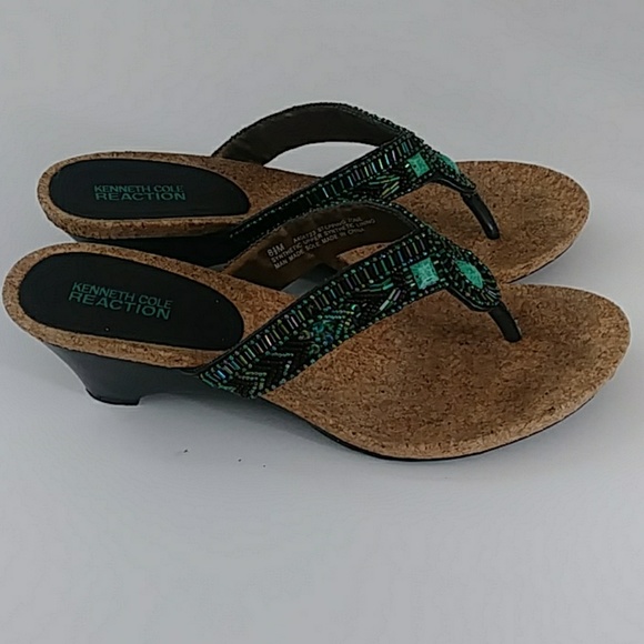 KENNETH COLE REACTION TURQUOISE BEADED SANDALS 8.5 - Picture 2 of 8